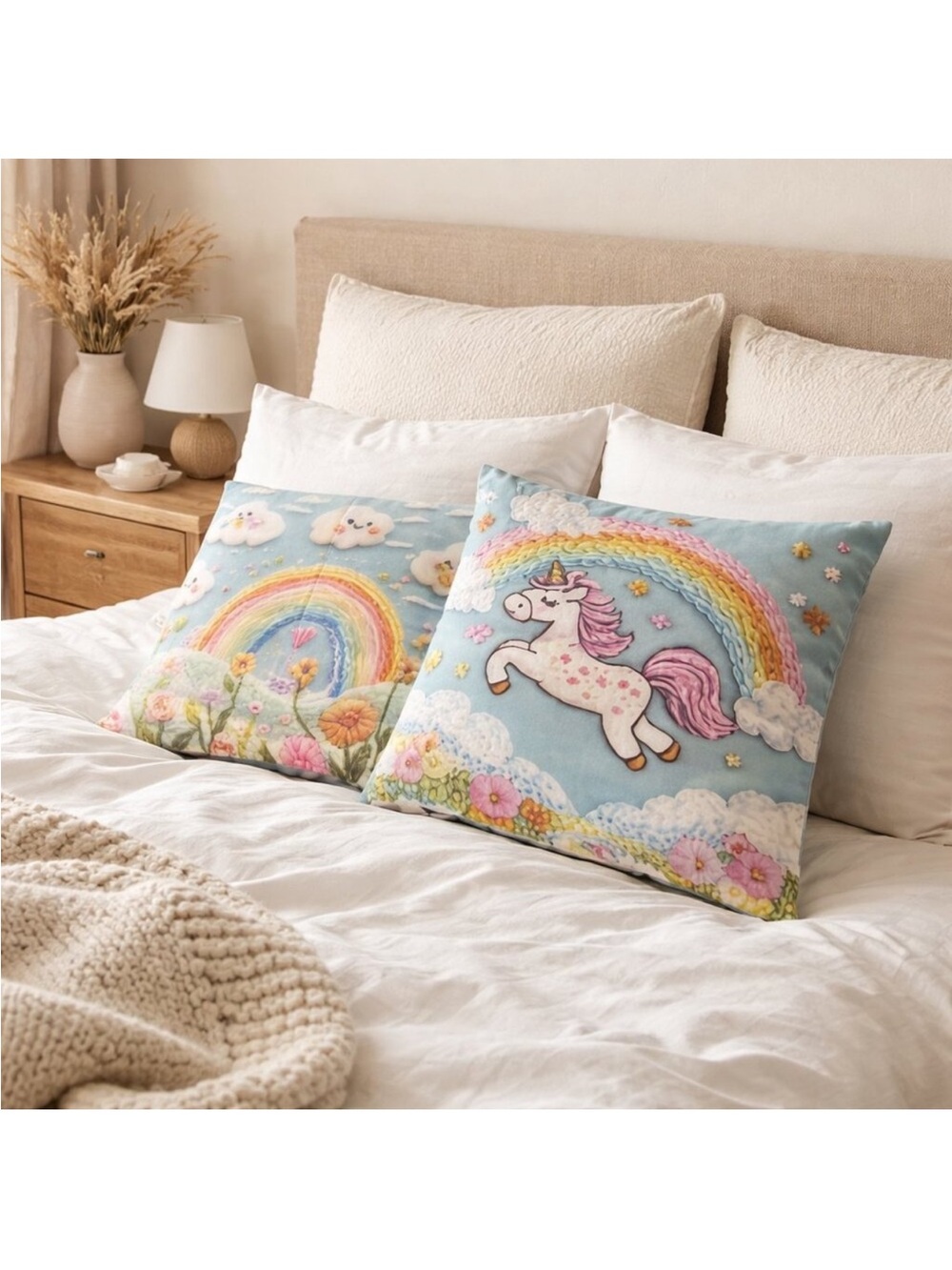 Unicorn and Rainbow Pillow Covers - NWOT
